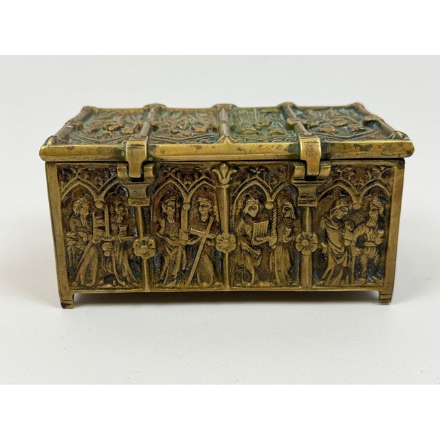 Antique Gothic Revival Bronze Jewelry Box with Religious Scenes, 1890s For Sale - Image 12 of 12
