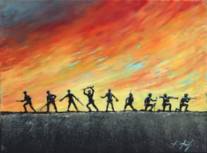Original Pop Art Army Soldiers Painting on Canvas by Kathleen Keifer - Plastic Band of Brothers Ii
