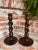 PAIR Set Antique English Oak OPEN Barley Twist Candlesticks Candle Holder Brass Bobeche. Direct from England, a stunning...