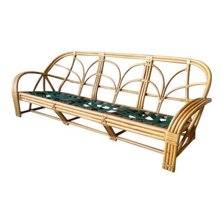 Vintage Boho Chic Bamboo Rattan Sofa For Sale