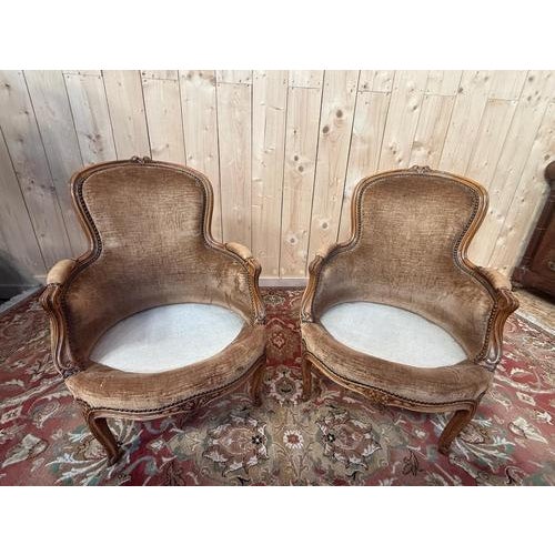 Wood Louis XV Style Bergère Armchairs, Set of 2 For Sale - Image 7 of 9