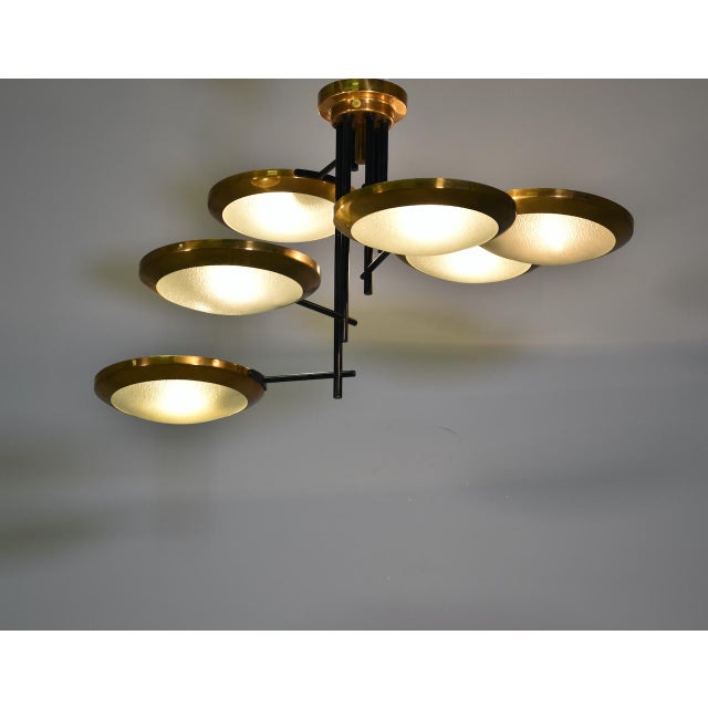 Six Disc Brass and Glass Ceiling Lamp from Stilnovo, Italy, 1950 For Sale - Image 9 of 14