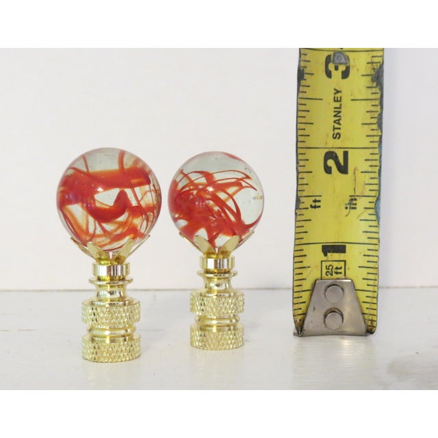 Blown glass Murano Deep Orange/Red Swirl Table Lamp Finials in Polished Brass Bases. 2" tall and 1" wide. Fits any...
