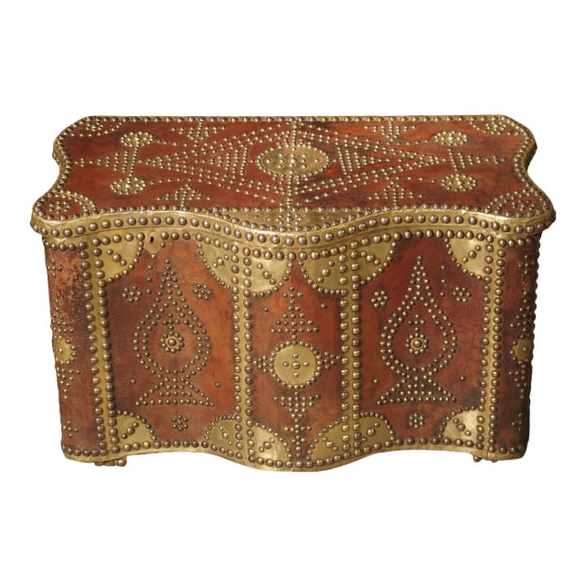 Shaped Leather Bound Trunk With Decorative Brass Nailheads And