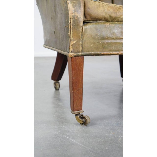 Large Antique Barrel Back Wing Chair in Leather For Sale - Image 12 of 16