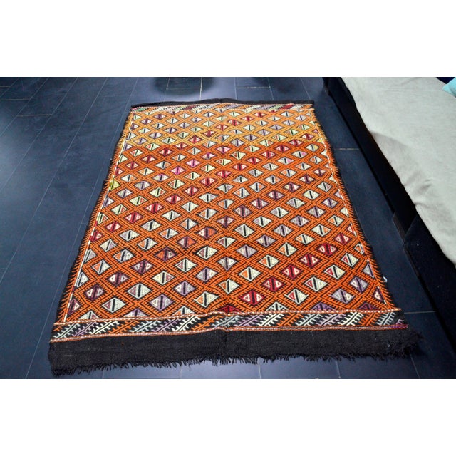 Vintage Turkish Orange Kilim Rug For Sale - Image 4 of 11