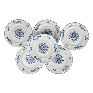 Blue Flowers Dessert Plates from KG Lunéville, 1950s, Set of 6 For Sale