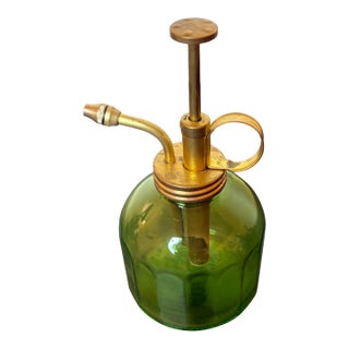 Vintage Glass Mister Spray Bottle 6” Succulent Watering Can With Bronze Pump, Indoor Spritzer For Sale