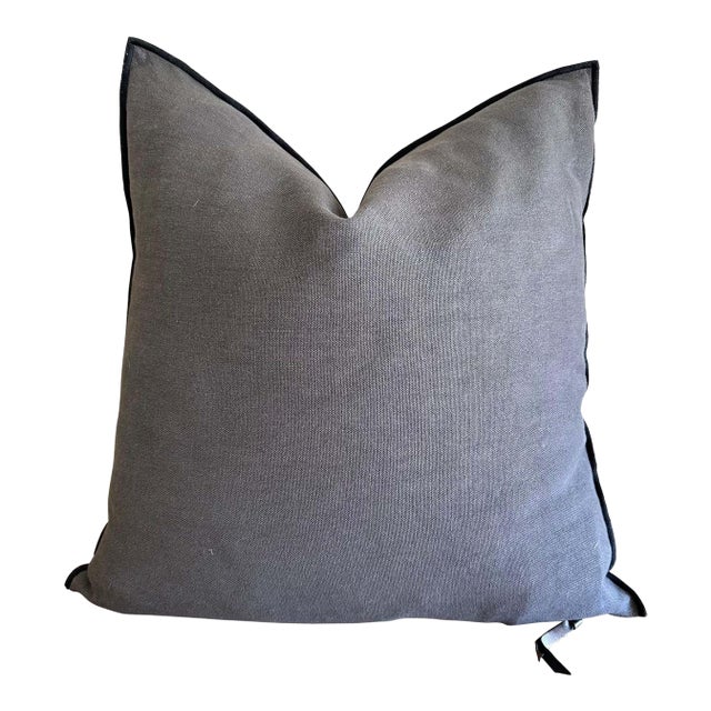 Stone Washed French Linen Accent Pillow in Castor With Insert For Sale