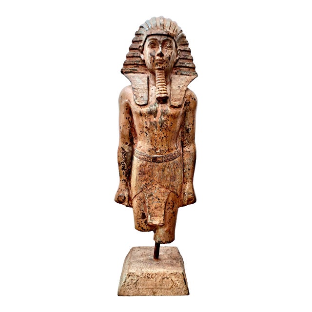 Antique Painted Metal Statue of an Egyptian Pharoah For Sale