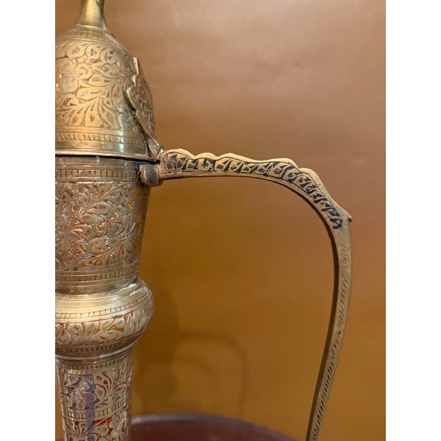 Vintage 23" Ornate Etched Solid Brass Aftabeh Ewer For Sale - Image 12 of 18