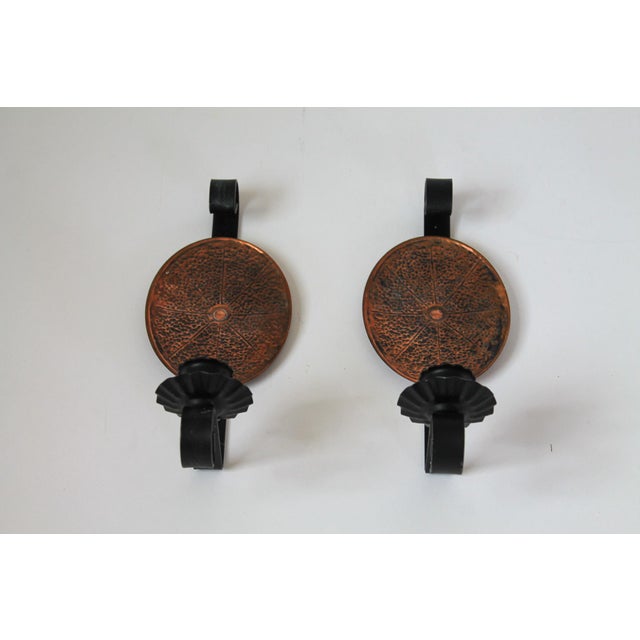 Farmhouse Vintage Pair of Copper and Metal Candle Wall Sconces For Sale - Image 3 of 10