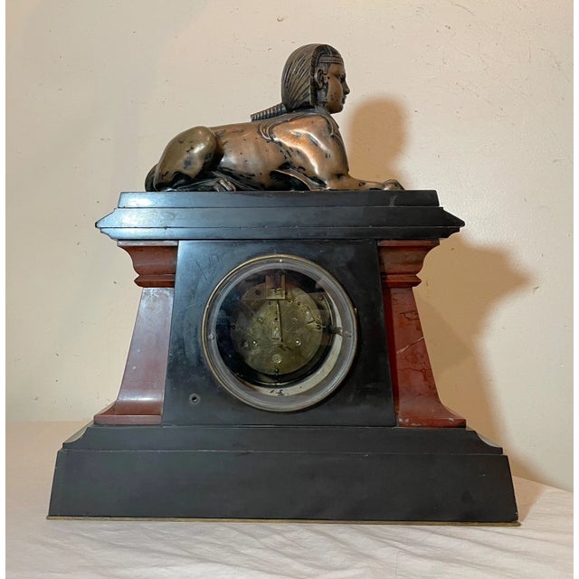 Heavy Antique 19th Century R. Stuart Egyptian Revival Marble Bronze Mantle Clock For Sale - Image 14 of 16