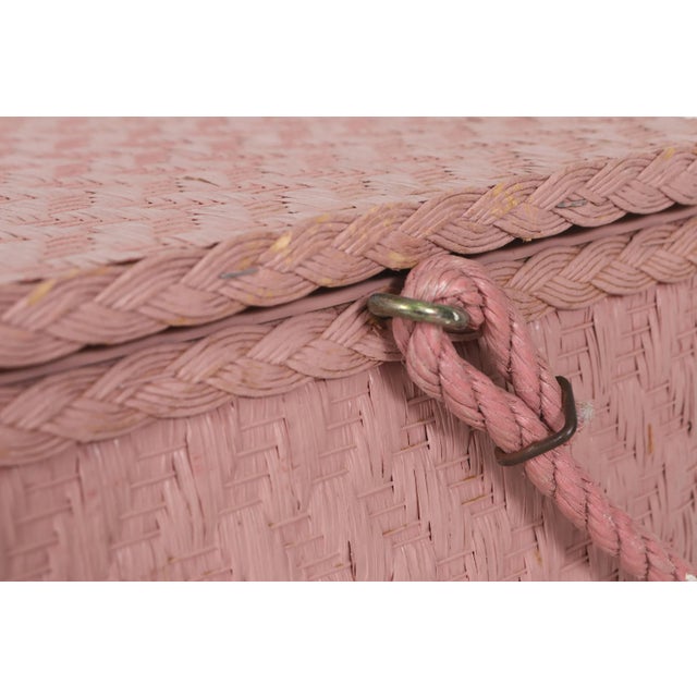 Late 20th Century Blush Pink Rattan Picnic Basket For Sale - Image 5 of 8