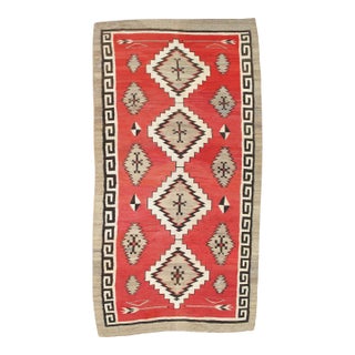 Authentic Navajo Rug c.1920 – Handwoven Native American Textile Geometric Design For Sale