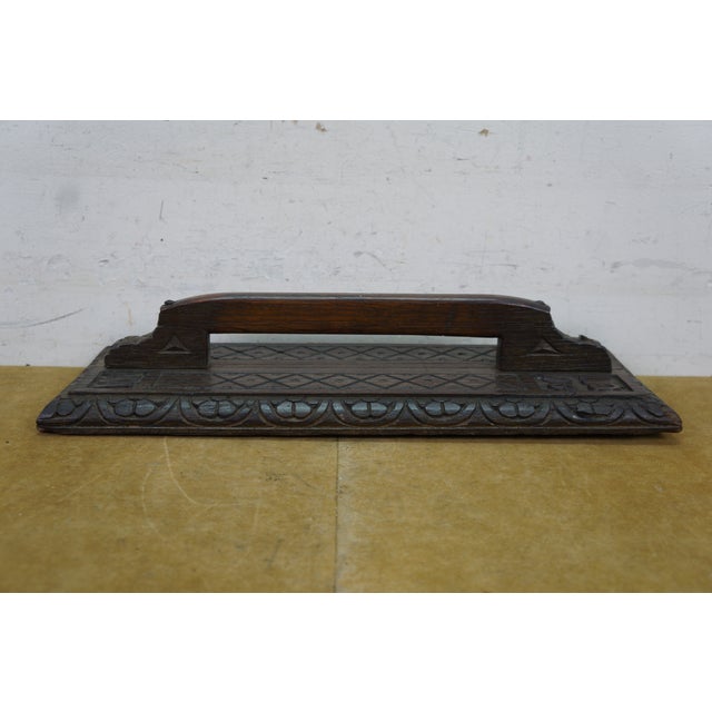 Antique Folk Art Anno 1716 Geometric Carved Oak Door Handle Wall Plaque 19" For Sale - Image 11 of 11