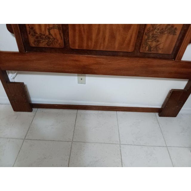 Vintage Asian Inspired Queen Size Wooden Headboard Dark Wood Tone For Sale - Image 9 of 9