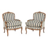 Louis XV Style Velvet Upholstered Bergeres, Pair For Sale