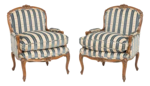 Louis XV Style Velvet Upholstered Bergeres, Pair