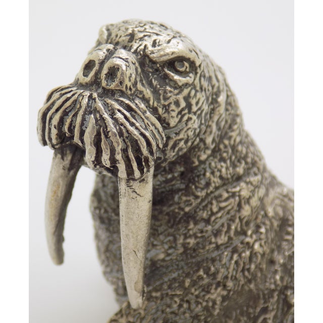 3-Oz. Vintage Italian Handmade Genuine Silver Walrus Large Figurine by Mario Cerreti of Arezzo, 1950s Heavy Solid 800 Silver Statue Decor For Sale - Image 4 of 14