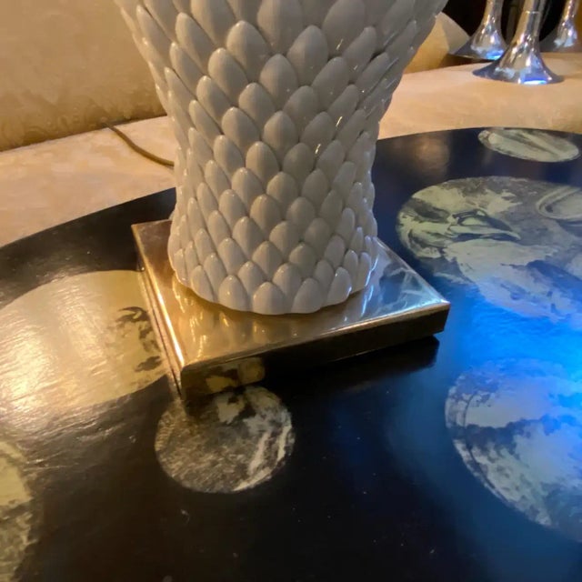 1980s 1980s, Tommaso Barbi Attributed Brass and Porcelain Italian Table Lamp For Sale - Image 5 of 13
