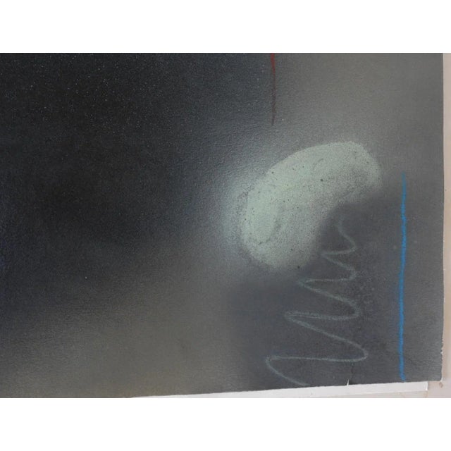 Vintage circa 1970's oil on paper abstract black and celadon painting. Unsigned. Unframed, edge wear, small repaired tear...