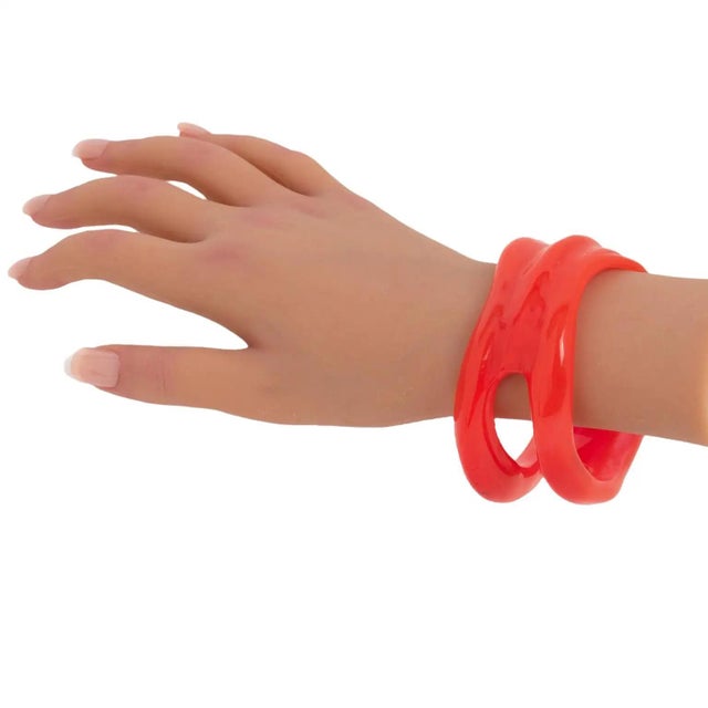 Christian Lacroix Pink-Red See-Thru Free-Form Resin Bracelet Bangle For Sale - Image 9 of 9