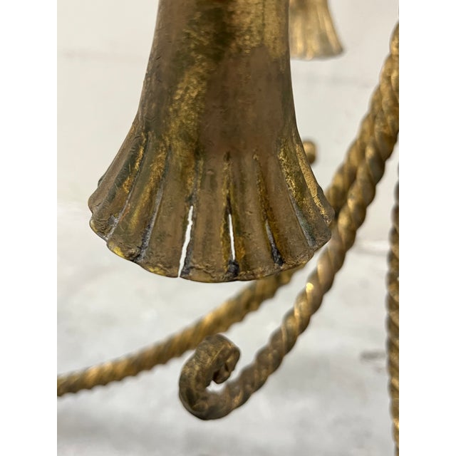 Hollywood Regency Gilt Metal Side Table W/ Glass Top, 1960s Rope & Tassel Design For Sale - Image 16 of 17
