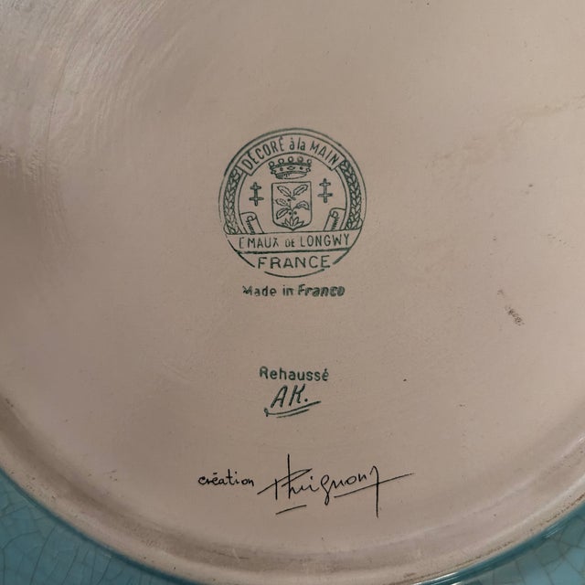 1960s Emaux De Longwy Floral Large Charger Signed Paul Mignon For Sale - Image 12 of 12