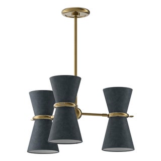 Gable Pendant, Antique Natural Brass with Storm Blue Shade For Sale