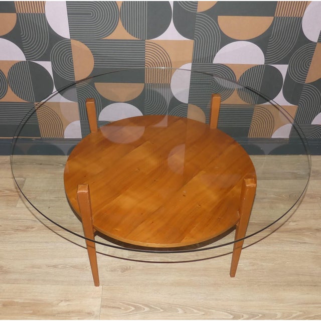 Wood Mid-Century Moderm Coffee Table in Glass and Wood with Tapered Round Legs, 1960s For Sale - Image 7 of 16