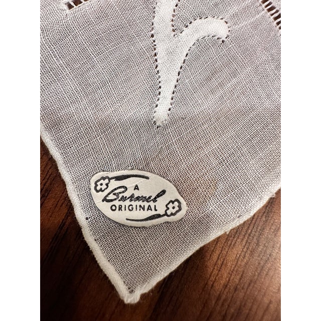 Mid 20th Century Vintage Burmel Original Cotton Embroidered Handkerchiefs Set of 3 For Sale - Image 9 of 11
