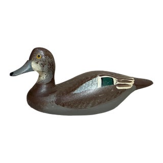 Vintage 1983 Hand Carved Wood Clarence Bauer Miniature Duck Decoy Sculpture For Sale