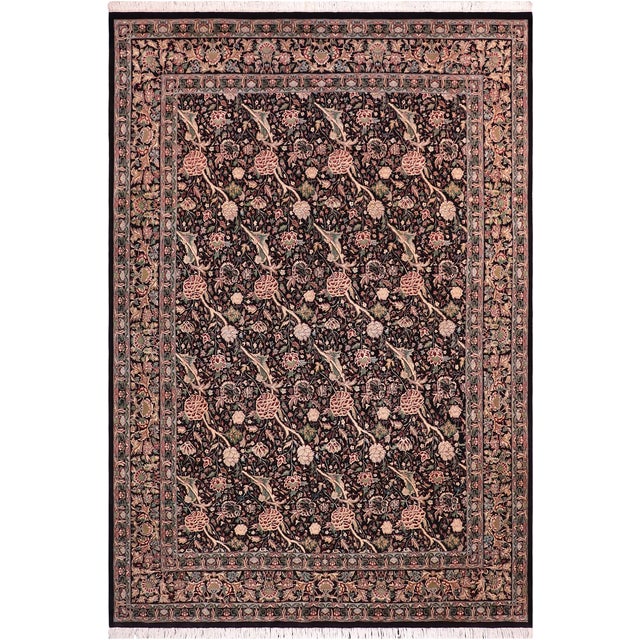 Shabby Chic 1990's Floral Pak-Persian Black/Black Wool Rug - 9'0'' X 12'6'' For Sale - Image 9 of 9