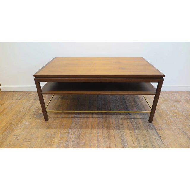 1960s Dunbar Walnut & Brass Cocktail Table For Sale - Image 9 of 12