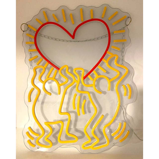 Yellow Keith Haring "Love" Neon Led Sign Decor Pop Art Modern Cool Decor Heart Friends For Sale - Image 8 of 11