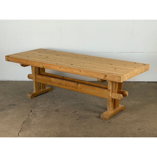 Scandinavian Modern Trestle Dining Table in Pine, Sweden, 1970s For Sale - Image 9 of 9