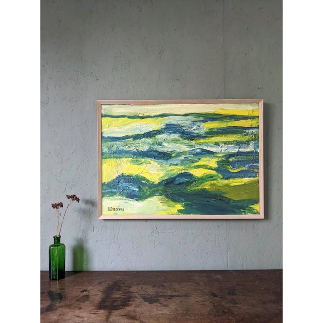 1960s Mid-Century Modern Swedish "Waves" Vintage Abstract Oil Painting, Framed For Sale - Image 5 of 13