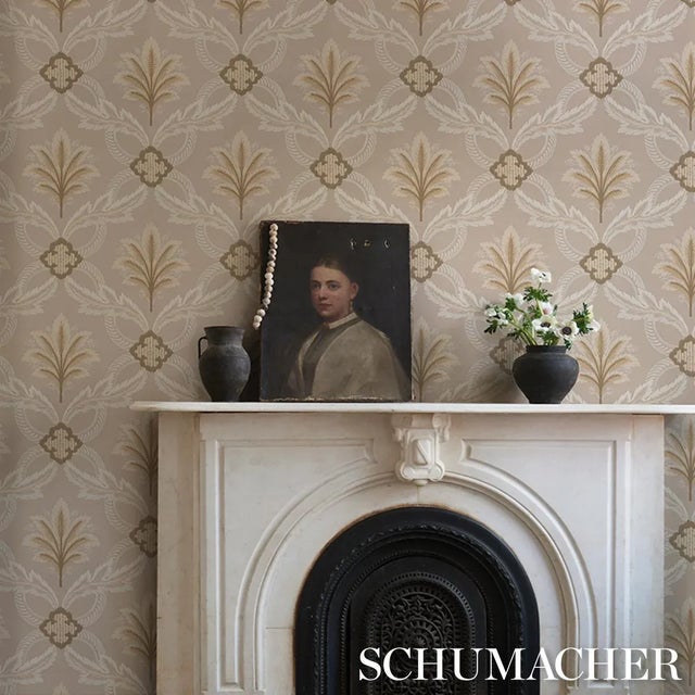 Schumacher Front Waltz Wallpaper In Taupe For Sale In New York - Image 6 of 6