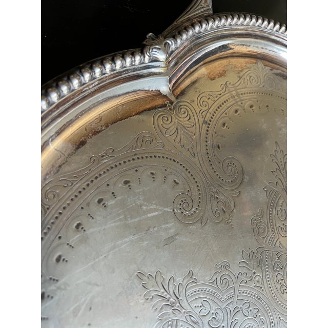 Sheffield Silver Co. Antique Large Double Handled English Sheffield Serving Tray on Feet For Sale - Image 4 of 12