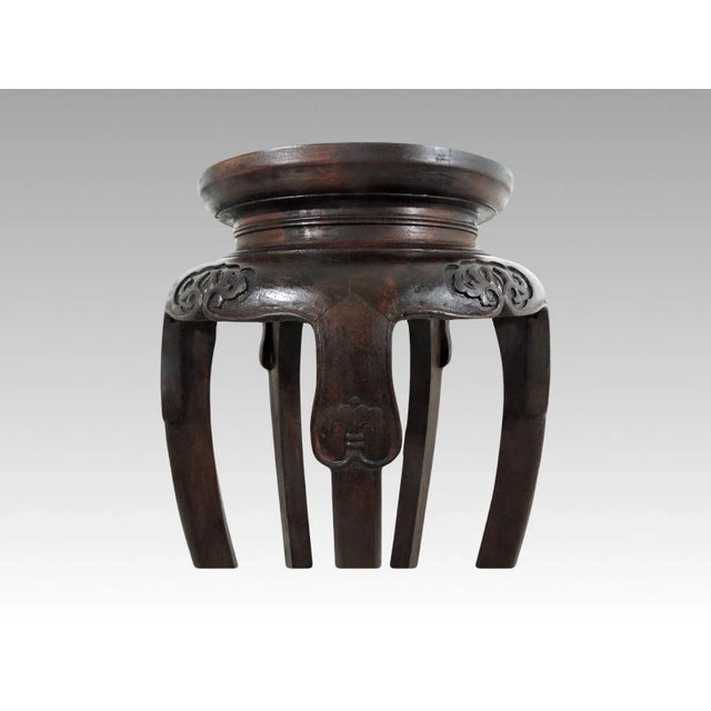 Brown Antique Chinese Rosewood Pedestal or Display Stand With Grey White Marble Top For Sale - Image 8 of 11