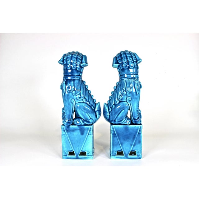 1960's Turquoise Glazed Ceramic Foo Dogs, Pair For Sale - Image 9 of 11