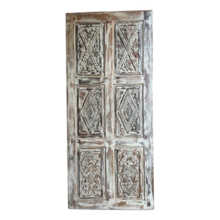Distressed Hand-Carved Wooden Door With Metal Studs – Vintage Rustic Statement Door 84x36 For Sale