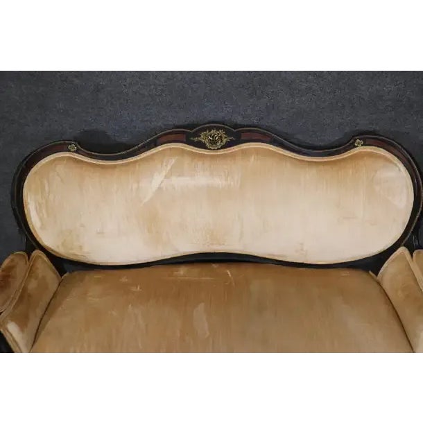 Wood Ebonize Burled Walnut French Victorian Louis XV Bronze Mounted Settee circa 1890 For Sale - Image 7 of 13