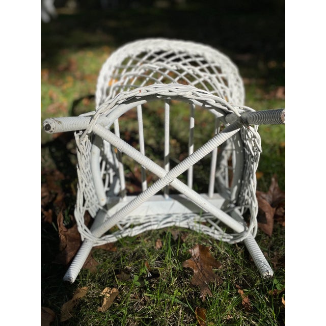 Wood Early 20th Century Antique White Wicker Bar Harbor Child's Chair With ABCs Cushion For Sale - Image 7 of 8