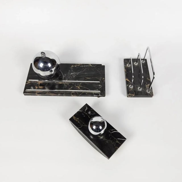 Art Deco Desk Set in Portoro Marble, 1930s, Set of 3 For Sale - Image 11 of 13