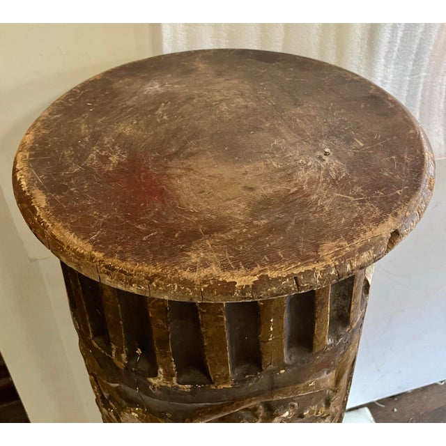 1840 Antique Ornate French Wooden Pedestal Column With Gold Highlights For Sale - Image 12 of 12