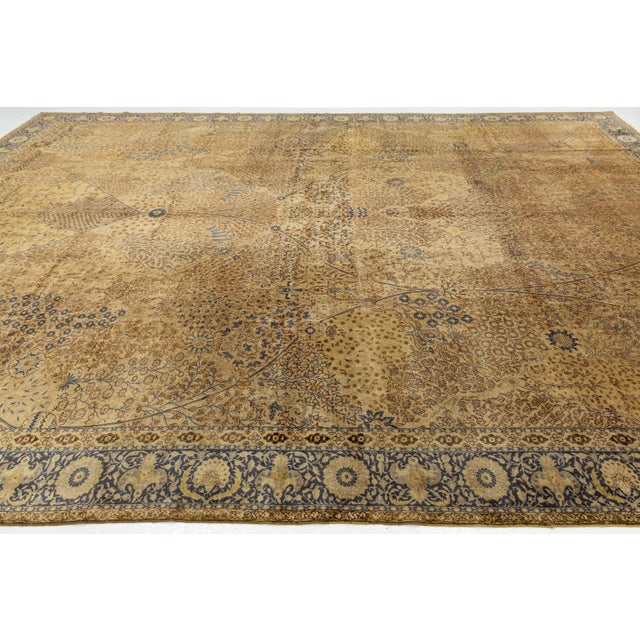 1920's Antique Tabriz Style Rug Golden Ochre & Indigo Tree of Life Design For Sale - Image 12 of 12