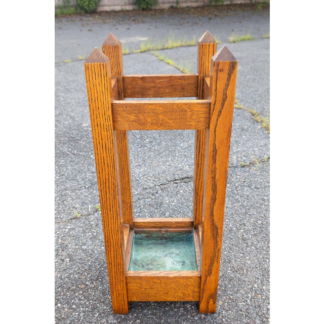 Traditional 20th Century Arts and Crafts Mission Oak Umbrella or Cane Holder For Sale - Image 3 of 12