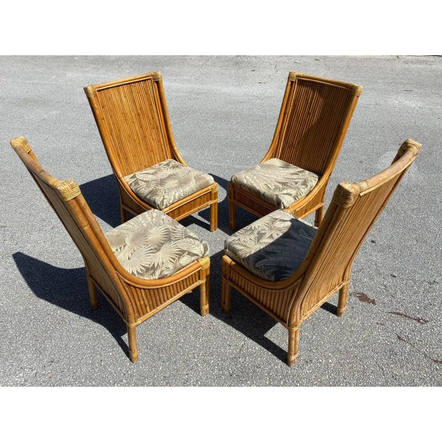 Bamboo,Split Reed Rattan High Back Chairs Set of 4 Set of 4 high back split pencil reed rattan dining chairs add a...
